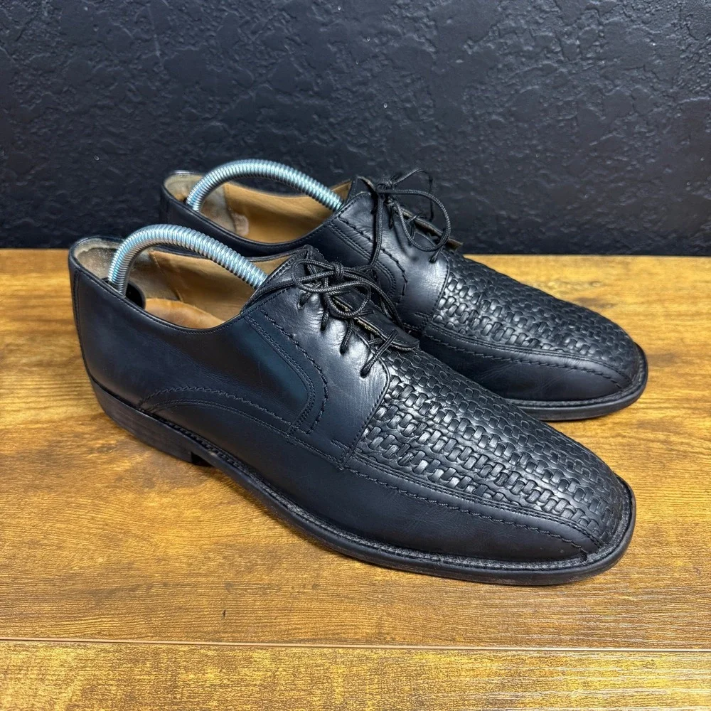 Johnston & Murphy Woven Vamp 15-0675 Black Leather Oxford Shoes Mens 8 M